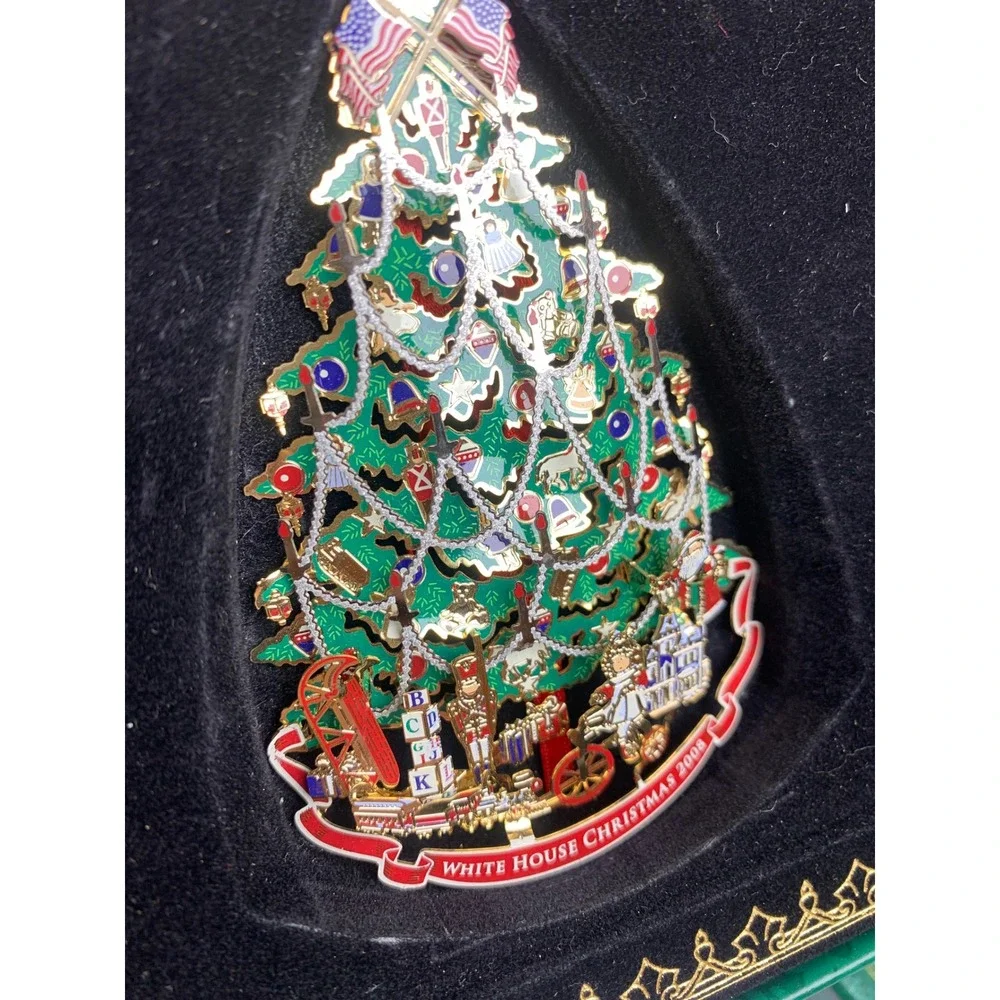 White House Christmas Ornament 2008 Benjamin Harrison Tree  Gold‎ Original Box